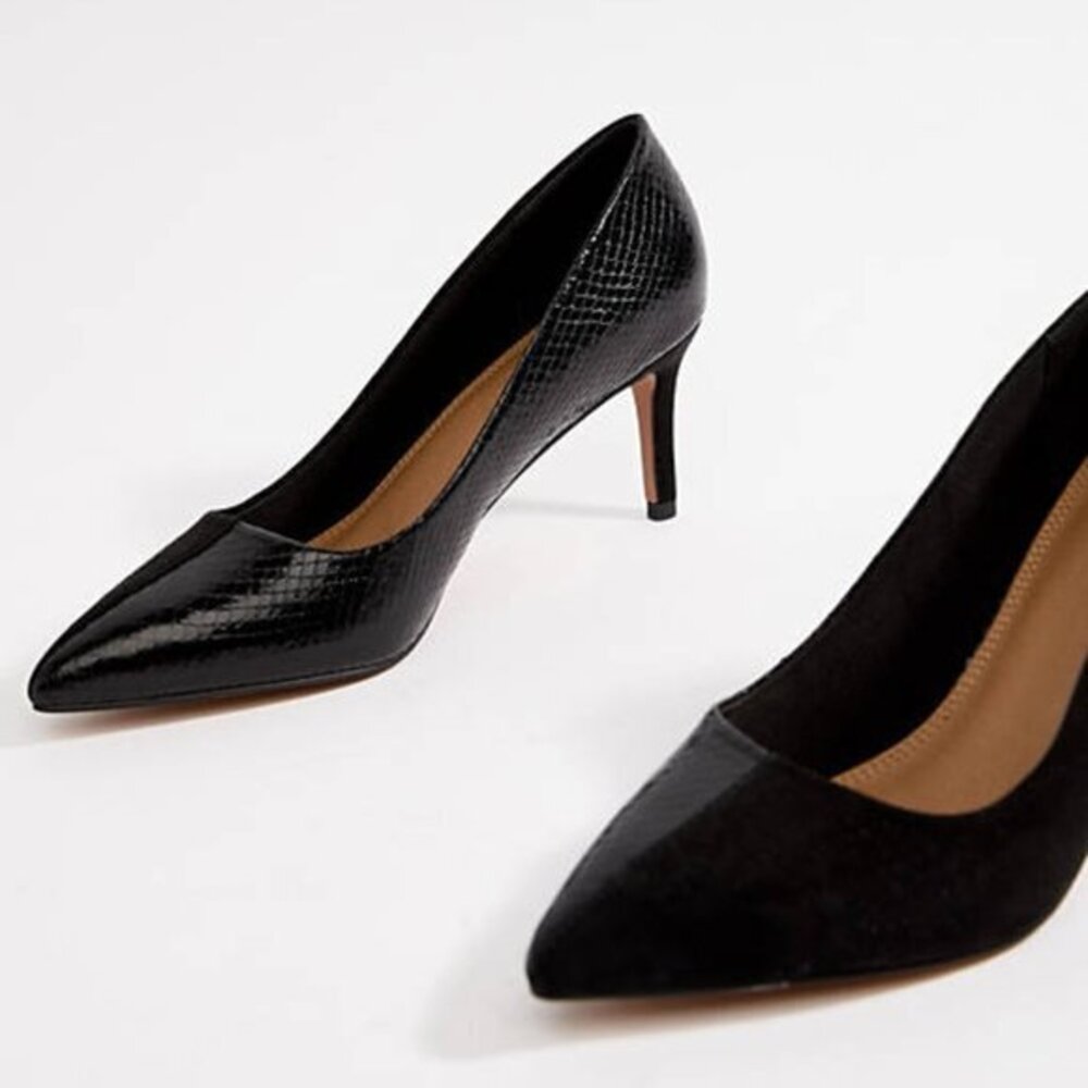 NEW ASOS DESIGN Sync mid heels Faux leather and‎ faux suede upper Pointy …